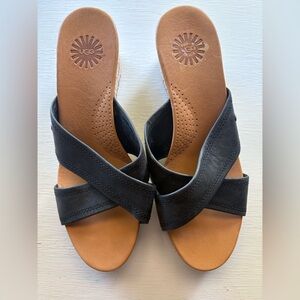 UGG Black Sandals with Cross-Strap Design